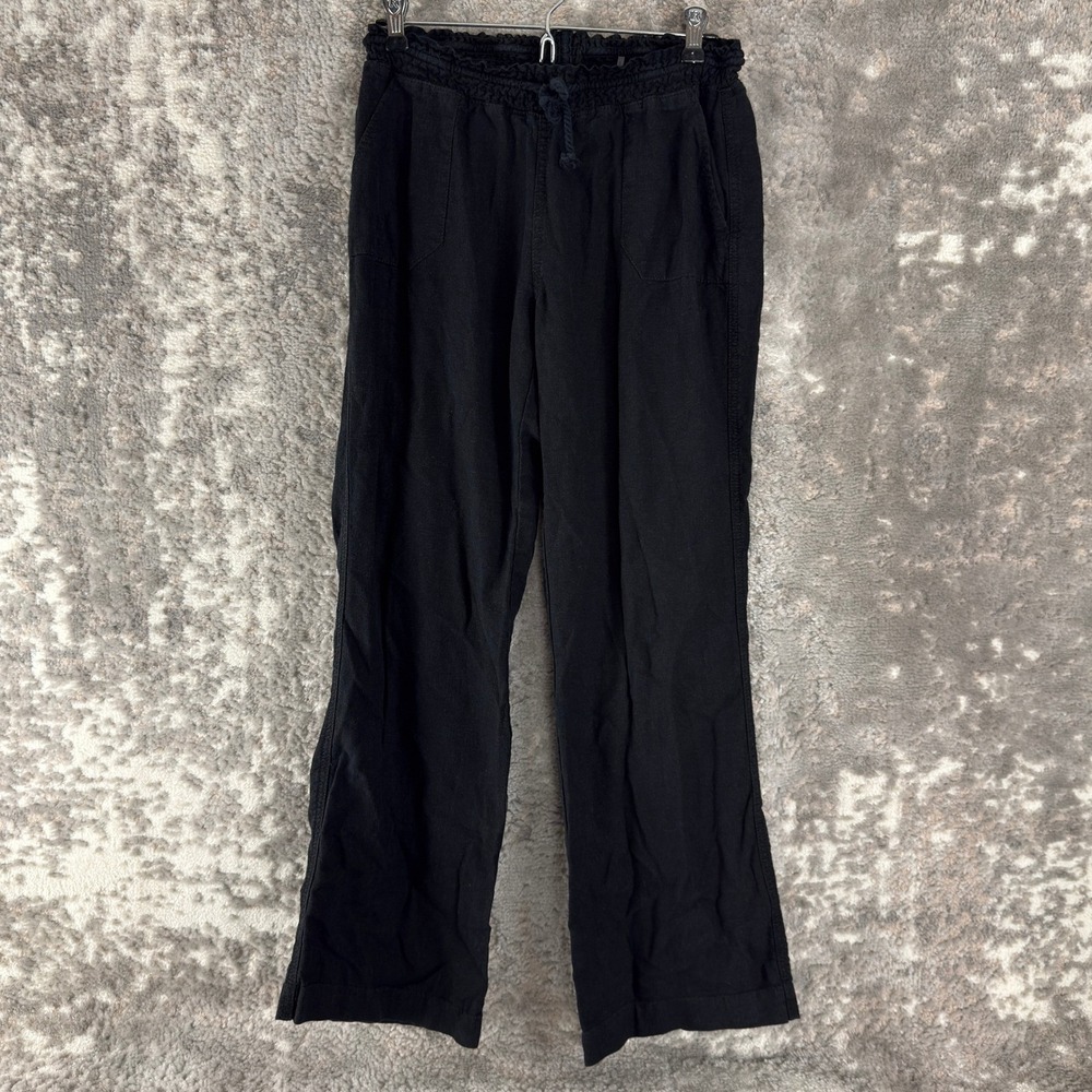 Ci Sono Size M Linen Blend Smocked Waist Wide Leg Casual‎ Pants Black Womens